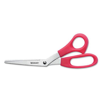 Westcott® Value Line Stainless Steel Shears, 8" Long, 3.5" Cut Length, Red Offset Handle freeshipping - TVN Wholesale